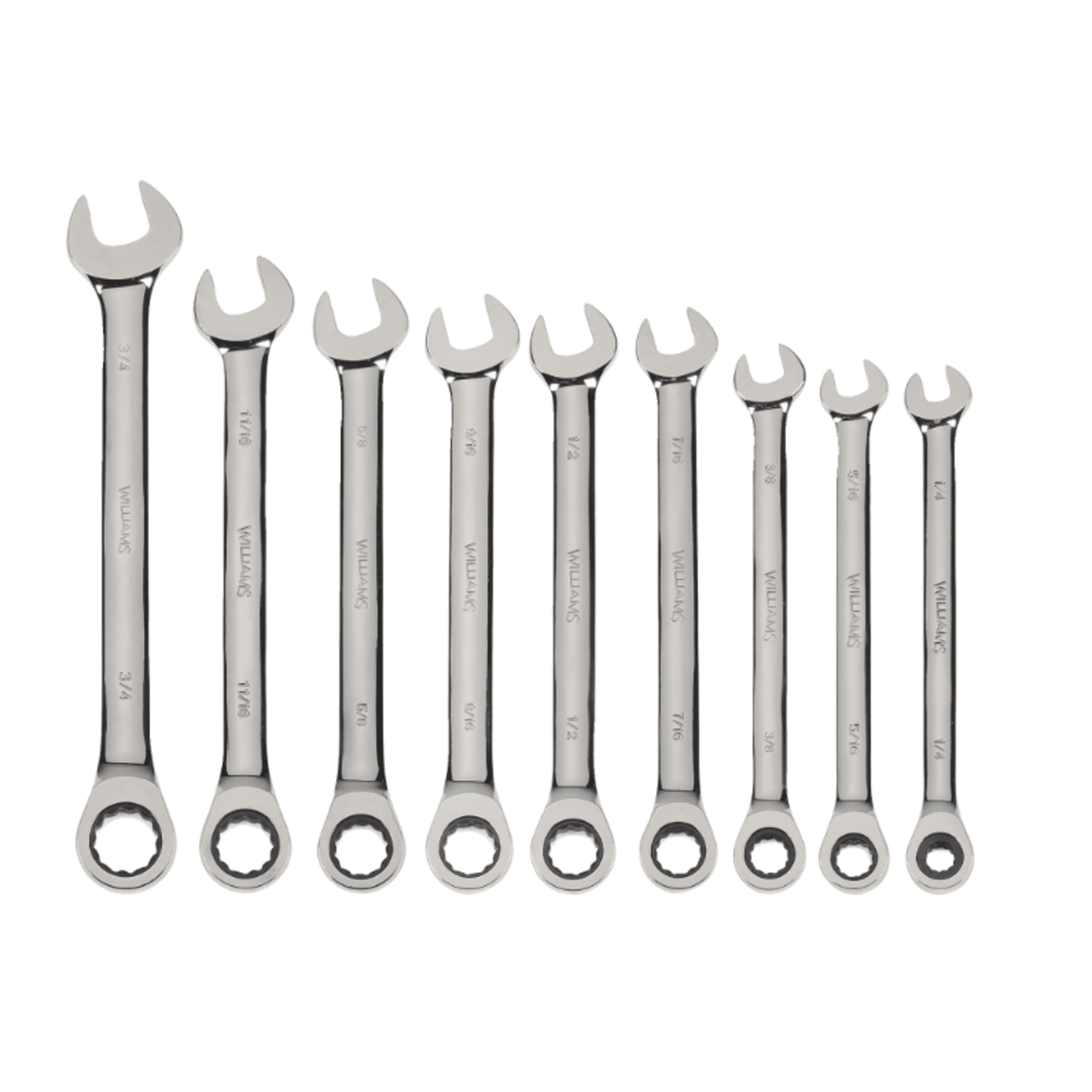 Williams WS-1120NRC, 9-Piece SAE Combination Ratcheting Wrench Set