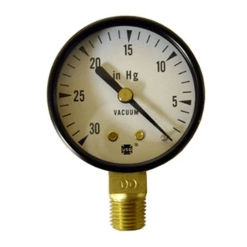 Vacuum Gauge 0-30 Hg, 2 In. FACE 1/4 BOTTOM MOUNT- (WP-S100-502) - Crown