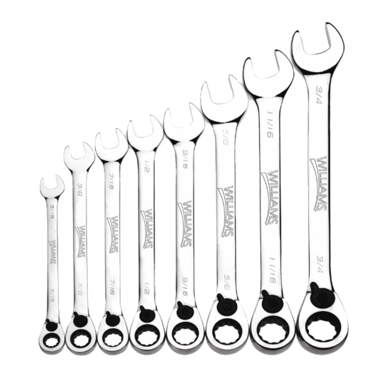 Wrench Set SAE Reversible Ratcheting Combination 8pc - Williams