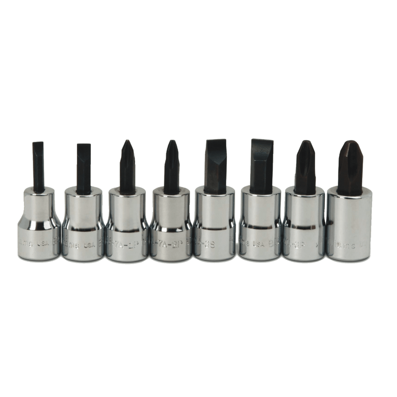 Socket Set on Rail and Clips 3/8" Drive -Point Bit Screwdriver Bit 8 pc - Williams