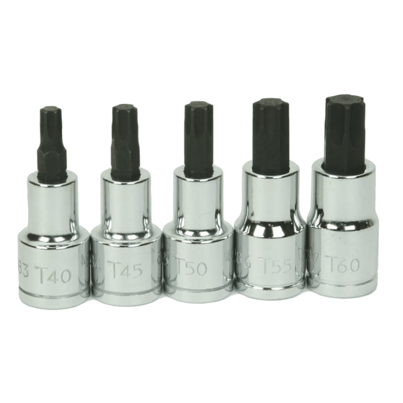 Bit Socket Set on Rail and Clips 5pc 1/2" Drive -Point Bit Torx   - Williams