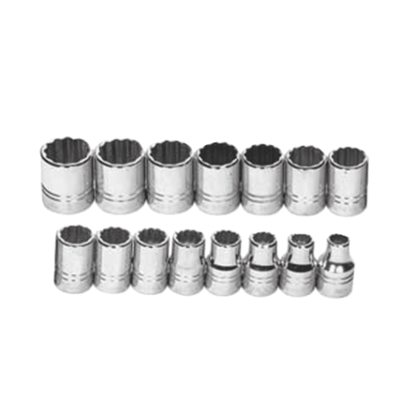Socket Set on Rail and Clips 1/2" Drive 12-Point Metric Shallow 15pc- Williams