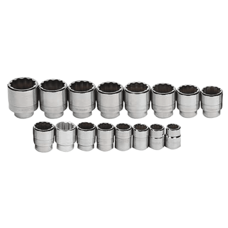 Shallow Socket Set on Rail and Clips 3/4" Drive 6-Point SAE 16pc - Williams