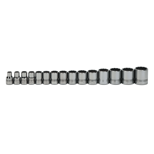 Williams WSS-15RC,15pc 1/2" Drive 12-Point SAE Shallow Socket Set on Rail and Clips
