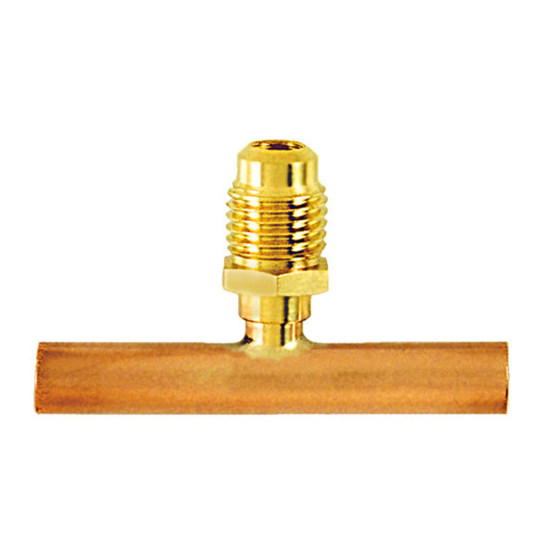 Raccord en T avec vanne d'accès avec raccord évasé mâle 1/4" sur tube en cuivre de 5/16" DE x 2", CD2250 2PK - C&D