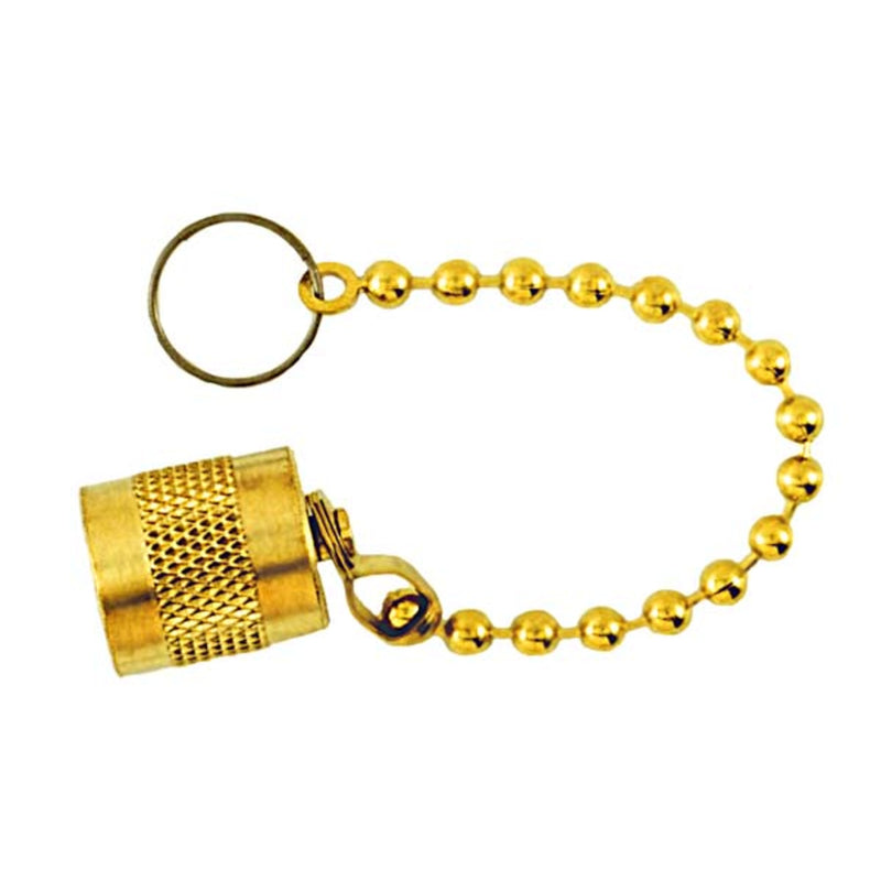 Access Valve 1/4 flare cap, round brass w/ neoprene o-ring seal, attached keeper chain 6PK - C&D