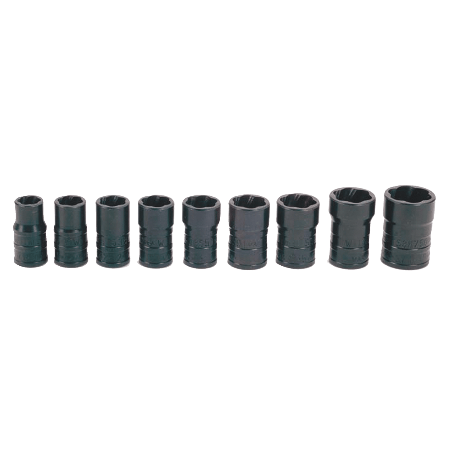 Williams TSMS3809, 9 pc 3/8" SAE & Metric TURBOSOCKET® Salvage Socket Set on Rail and Clips