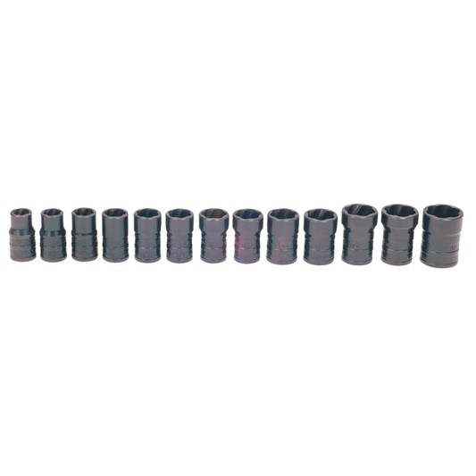 Williams TSCS3813, 13 pc 3/8" SAE & Metric TURBOSOCKET® Salvage Socket Set on Rail and Clips