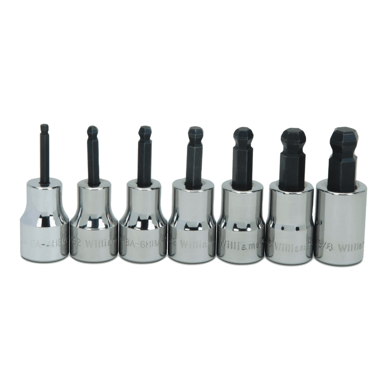 Socket Set 3/8" Drive -Point SAE Bit Ball Tip Hex Bit 7 pc - Williams