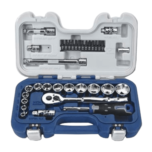 Williams 50603B, 3/8 Drive Basic Tool Set with 1/4" Hex Screwdriver Bits 6 Drive 6-Point SAE 34pc