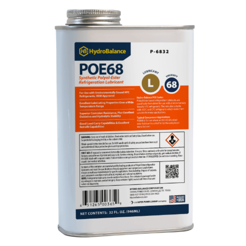 Lubrifiant Réfrigérant ISO 68 Ester de Polyol Bidon Métal 946 ml (Lot de 12) - HydroBalance