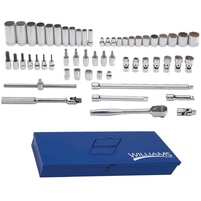 Shallow and Deep Socket Set 3/8" Drive 8 & 12-Point SAE 56 pc - Williams