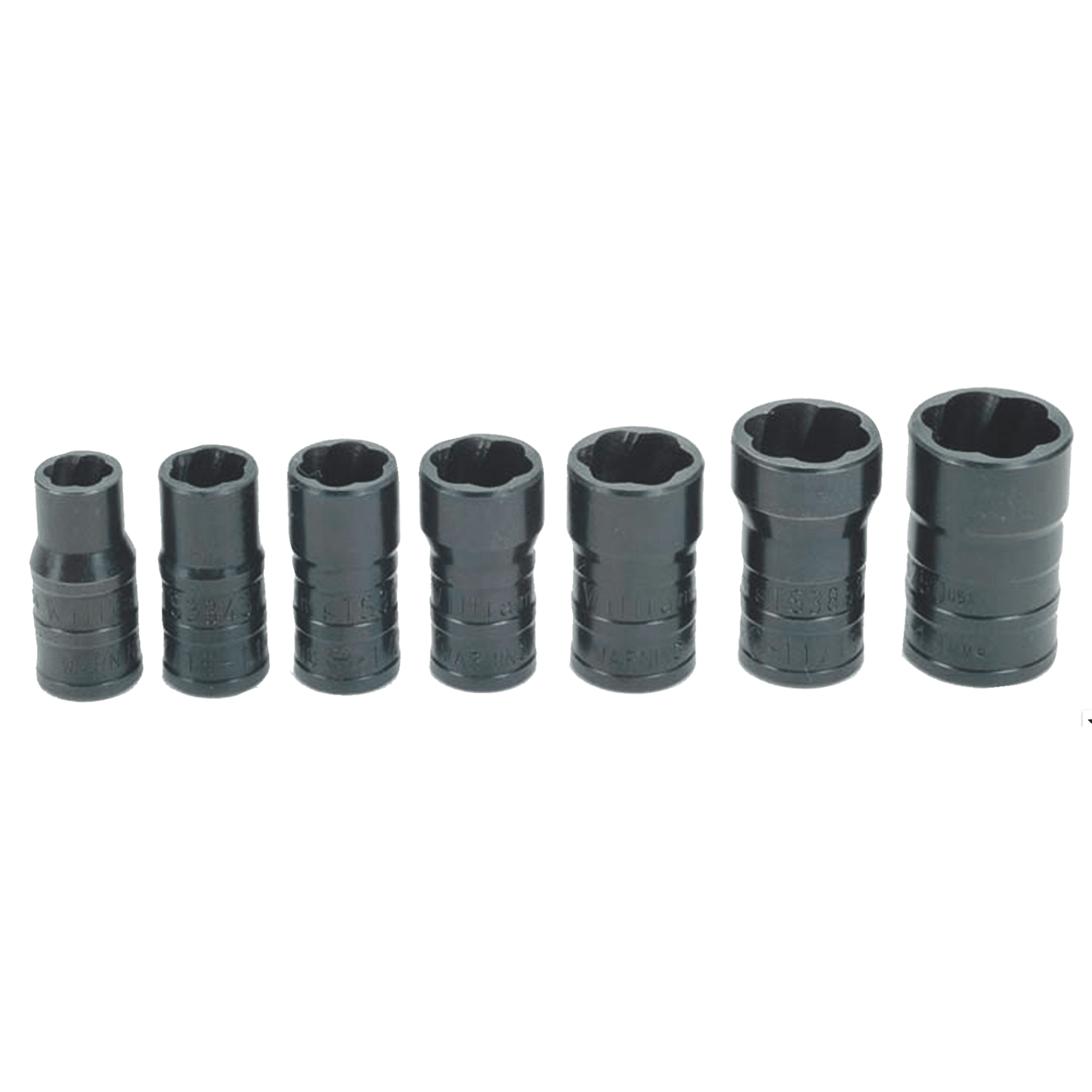 Williams TSFS3807, 7 pc 3/8" SAE & Metric TURBOSOCKET® Salvage Socket Set on Rail and Clips