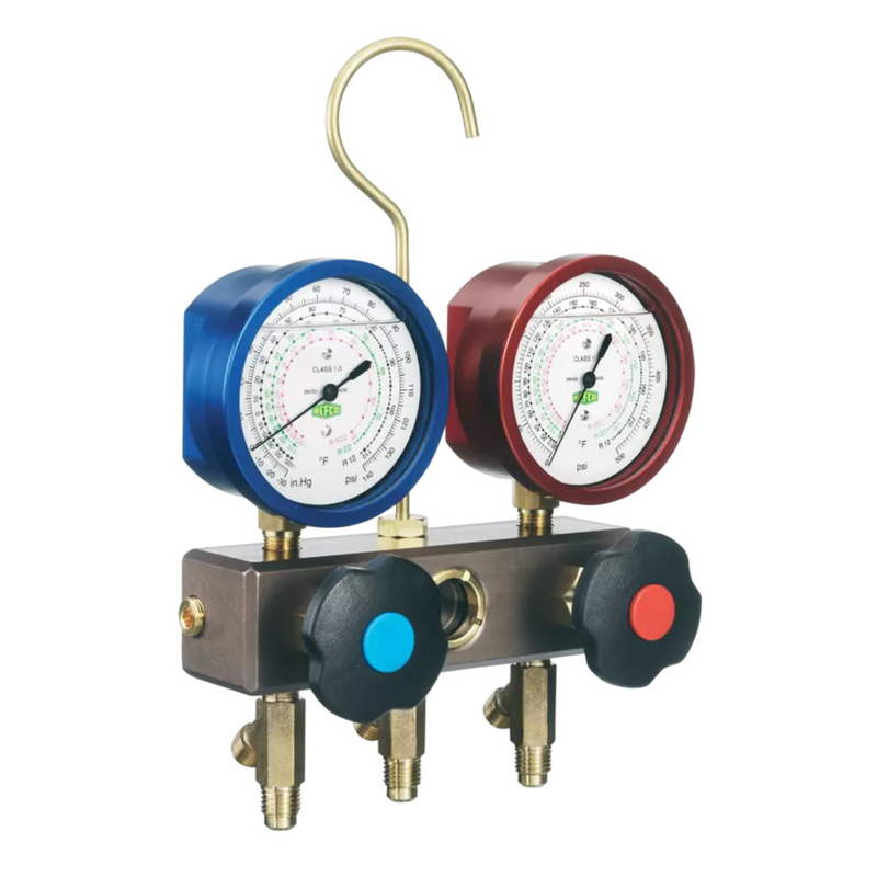 2 way manifold with charging hoses - Refco
