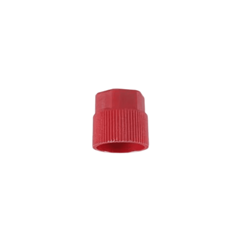 Valve d'accès M8 x 1,0 côté haute pression, capuchon en nylon chargé de verre rouge avec joint torique en néoprène, paquet de 6 - C&D