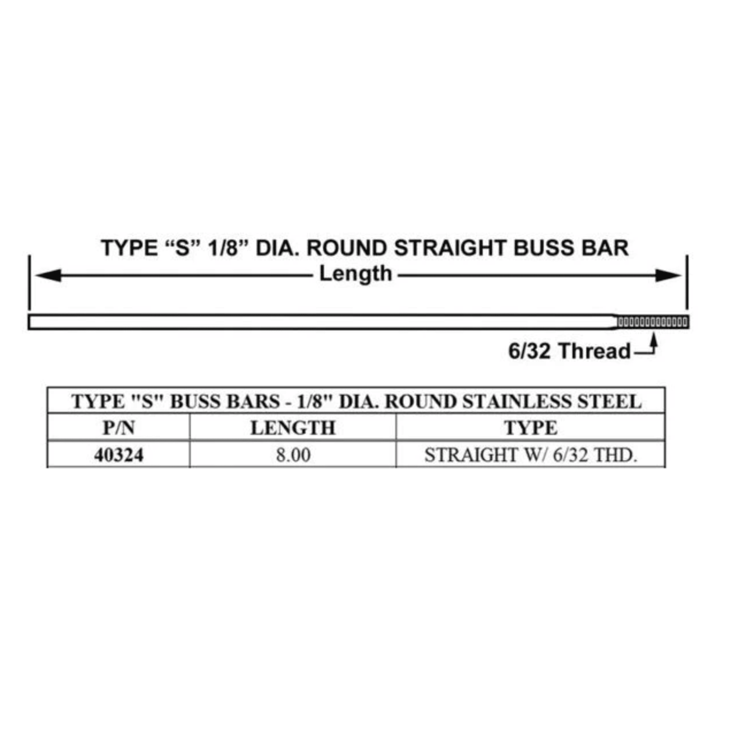 40324 - Crown - TYPE S    BUSS BAR  8" (1EA)