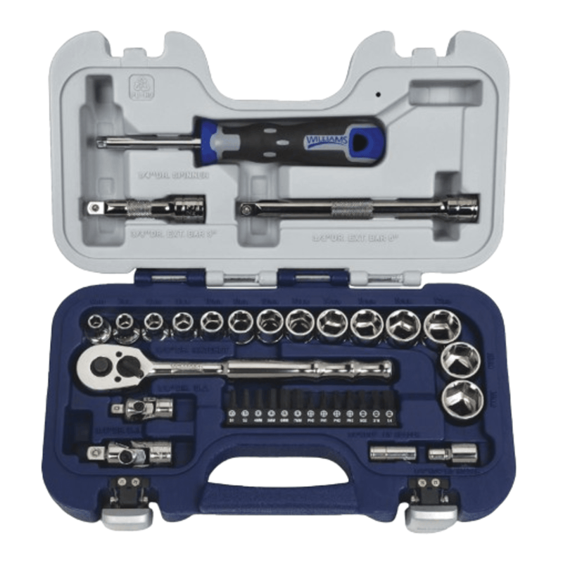 Williams Basic Tool Set, 35-Piece, 3/8" Drive, 6-Point Metric, with 1/4" Hex Screwdriver Bits
