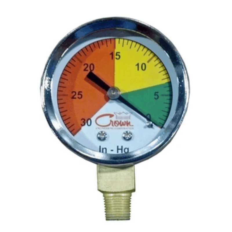 Vacuum Gauge 0-30"Hg COLOR CODED 2" FACE, 1/8" NPT, BTM  - Crown