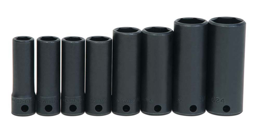 JHWWS-12-8 - Williams - 8pc 3/8" Drive 6-Point SAE Deep Socket Set on Rail and Clips