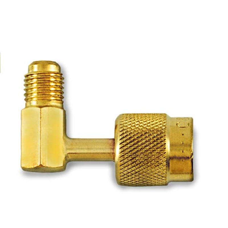 Robinet d'accès 1/4" évasé f. pivotant avec pointe dépresseur et joint x 1/4" évasé m. accès, 90° 1EA - C&D