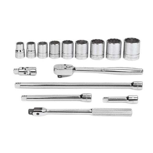 Williams Socket & Tool Set, 15-Piece, 3/8" Drive, 12-Point SAE Shallow
