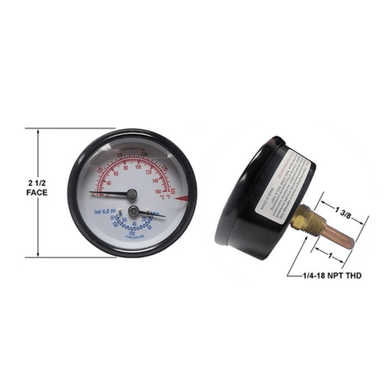 Tridicator Gauge 2 1/2" Dial Short design  - Crown