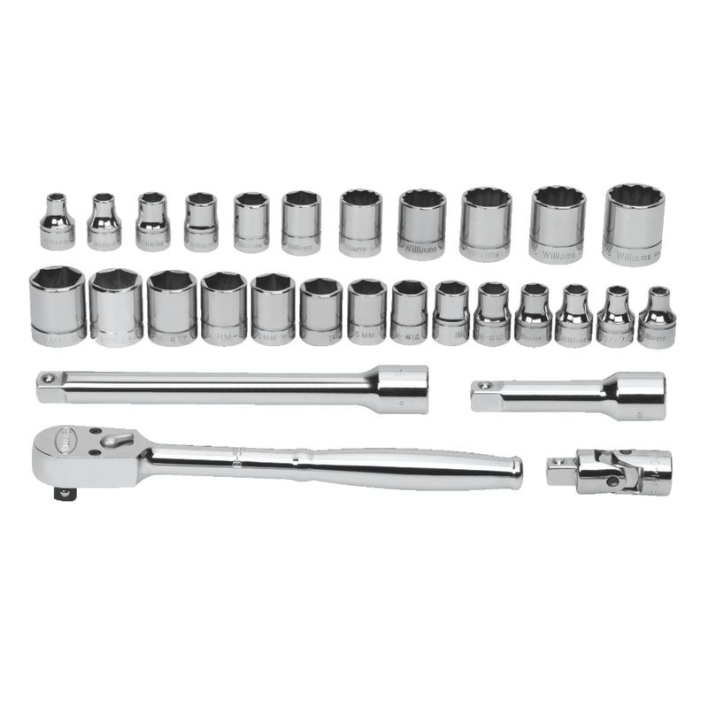 Shallow Socket and Drive Tool Set 3/8" Drive 6 & 12-Point SAE 29pc - Williams