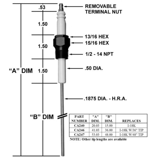 CA247 - Crown - IGNITER/I-18K W/ 48" TIP (EA)