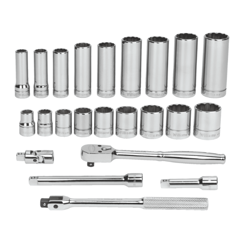 Shallow and Deep Socket and Drive Tool Set 3/8" Drive 12-Point SAE 23pc - Williams