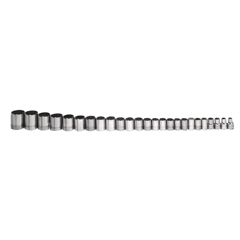 Socket Set on Rail and Clips 1/2" Drive 12-Point SAE Shallow 23pc - Williams