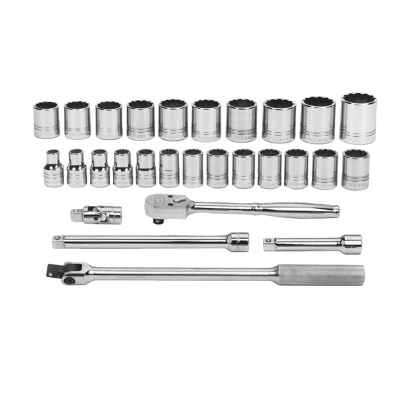 Socket Set in Metal Tool Box 1/2" Drive 12-Point Metric 29pc - Williams