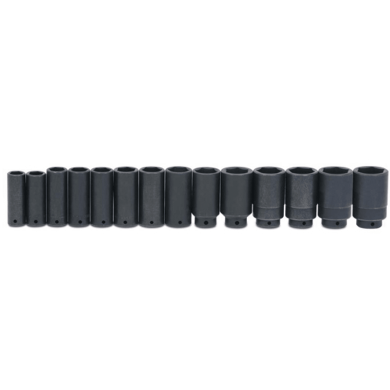 1/2" Drive Deep Impact Socket Set, 6-Point 14pc Set on Rail and Clips - Williams