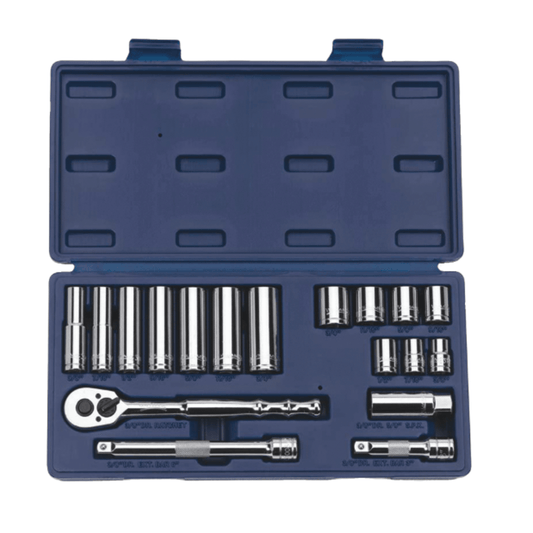 Williams 50664, 18 Piece 3/8" Drive Socket and Drive Tool Set, 6 & 12 Point Compact Case, SAE