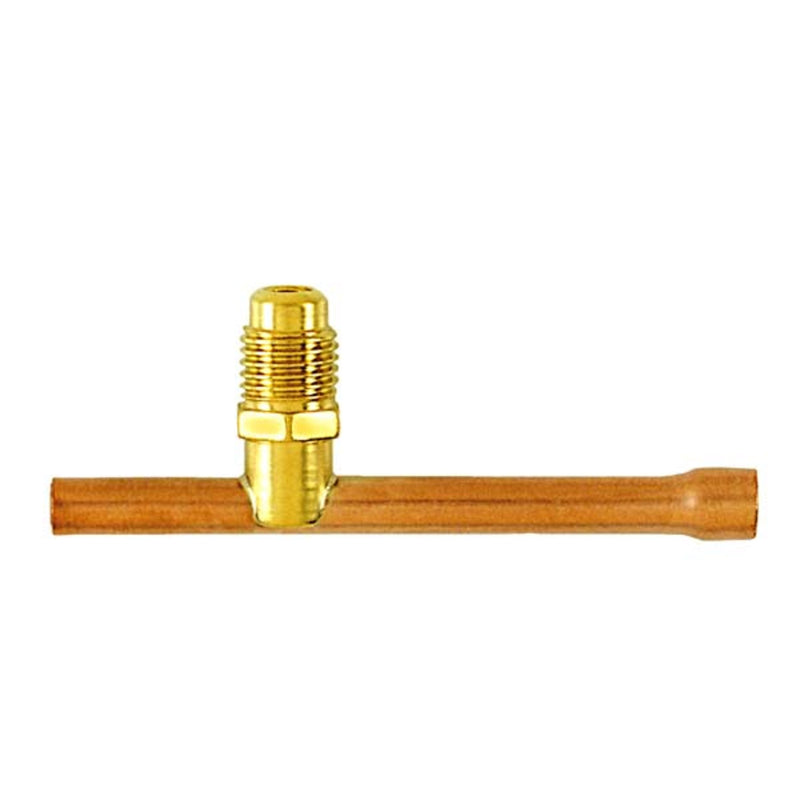 Raccord en T avec vanne d'accès évasée mâle de 1/4" montée sur un tube de cuivre de 1/4" D.E. x 3", CD2250 2PK - C&D