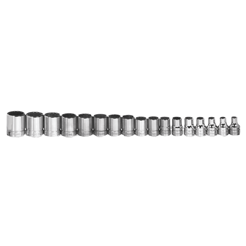 Socket on Rail and Clips 3/8" Drive 12-Point Metric Shallow Set 17 pc - Williams