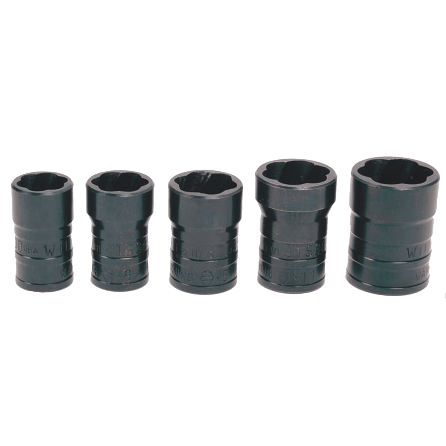 Williams TSFS5005, 5pc 1/2" SAE & Metric TURBOSOCKET® Salvage Socket Set on Rail and Clips