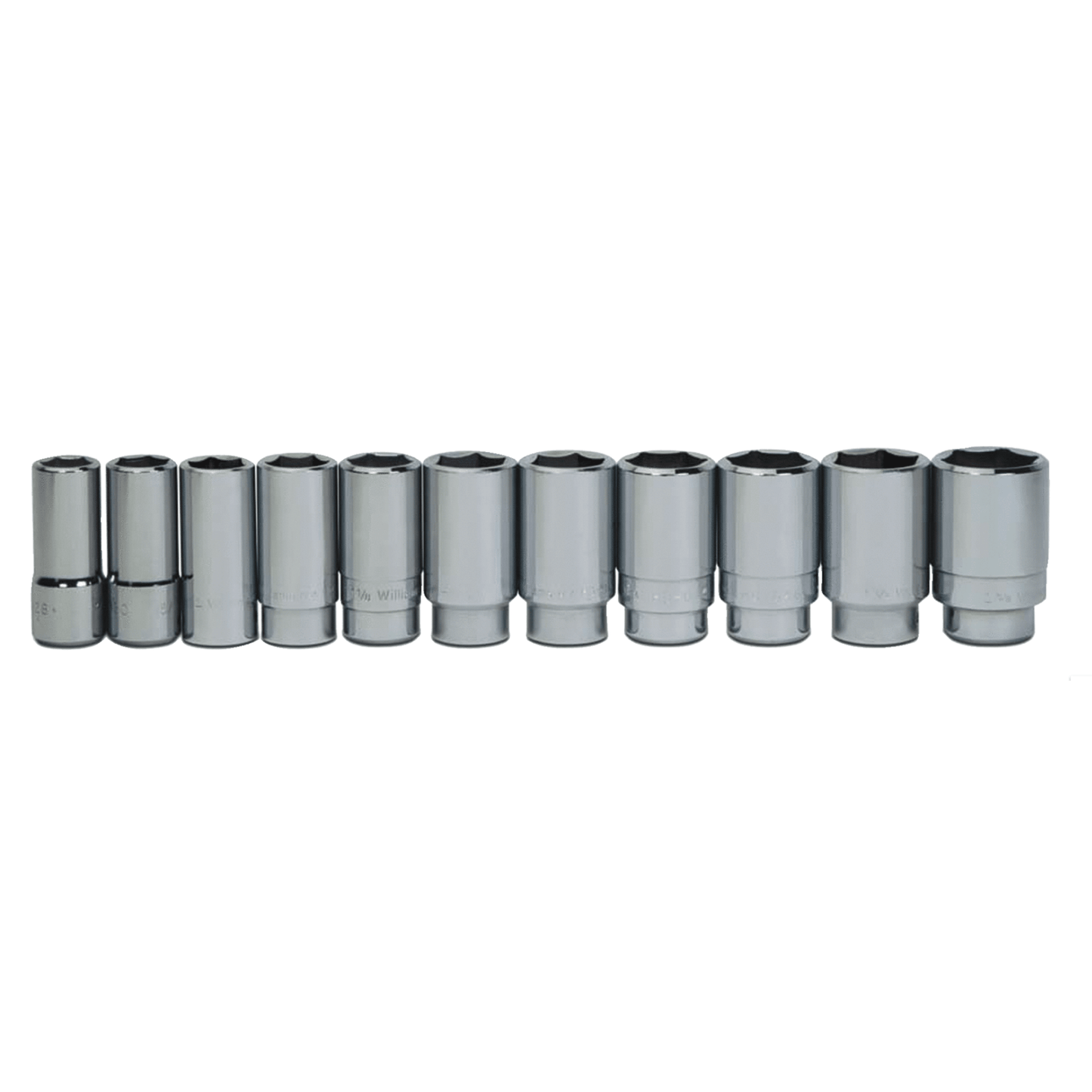 Williams WSHD-11HRC, 11-Piece 3/4" Drive 6-Point SAE Deep Socket Set on Rail and Clips