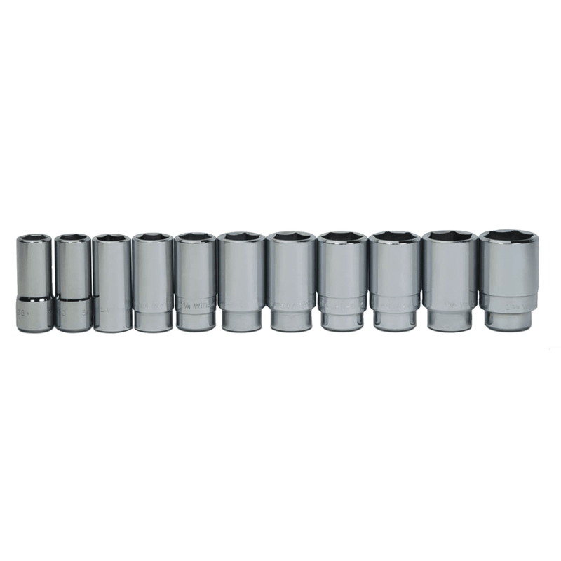 11pc 3/4" Drive 6-Point SAE Deep Socket Set on Rail and Clips - Williams