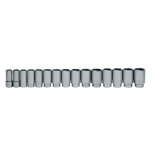 Williams 33932, 15pc 3/4" Drive 6-Point Metric Deep Socket Set on Rail and Clips