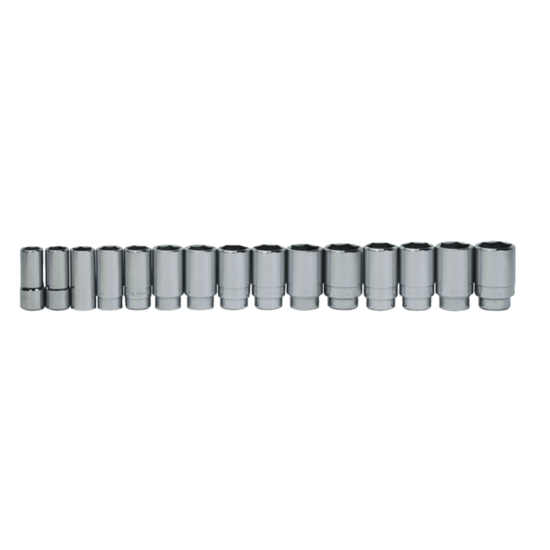 15pc 3/4" Drive 6-Point Metric Deep Socket Set on Rail and Clips - Williams