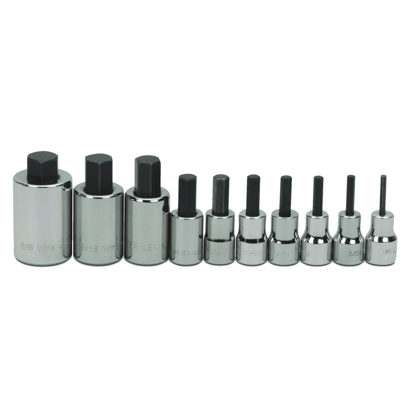 Williams WSBS-10RC, 10 pc 3/8" Drive -Point SAE Bit Standard Hex Bit Socket Set on Rail and Clips