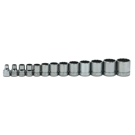 Williams WSB-13RC,13pc 3/8" Drive 12-Point SAE Shallow Socket Set on Rail and Clips