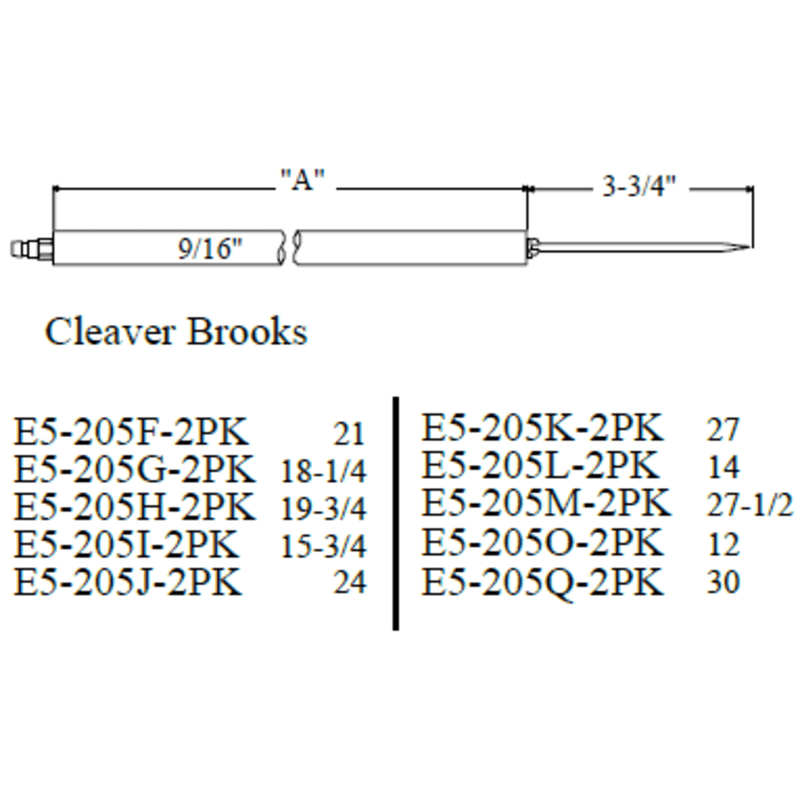 Electrode CLEAVER BROOKS E205O, 2pk - Westwood