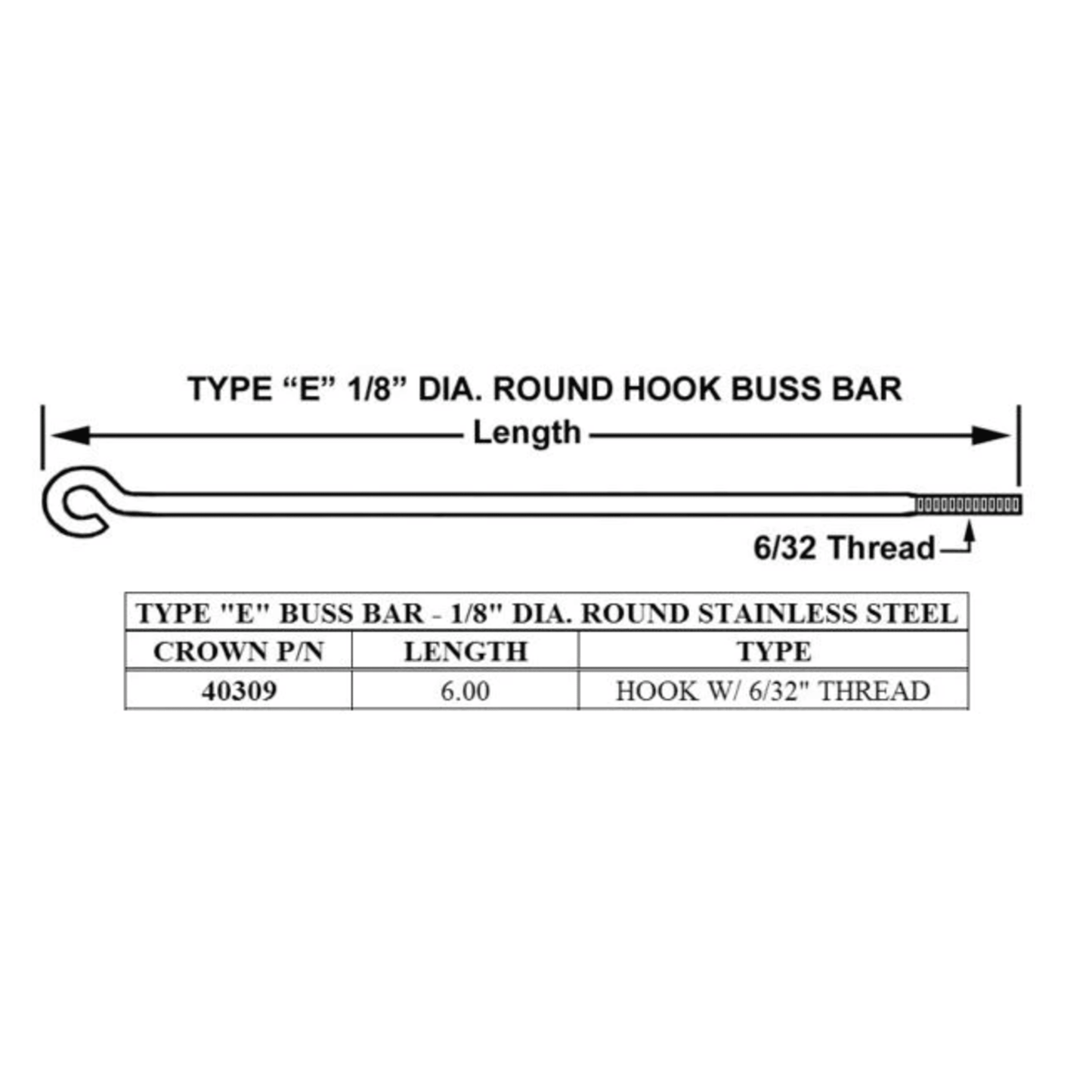 40309 - Crown - TYPE E    BUSS BAR  6 In. (1EA)