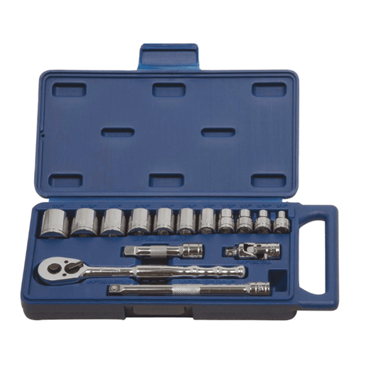 Williams 50665, 15 Piece 3/8" Drive Socket and Drive Tool Set, 6 Point, Compact Case, Metric