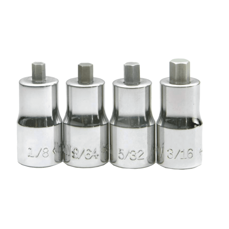 Socket Set on Rail and Clips 1/4" Drive -Point SAE Bit Stubby Hex Bit 4pc - Williams