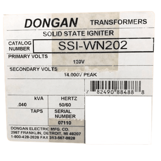 Dongan SSI-WN202,  SS Ignition Transformer Wayne M & MH