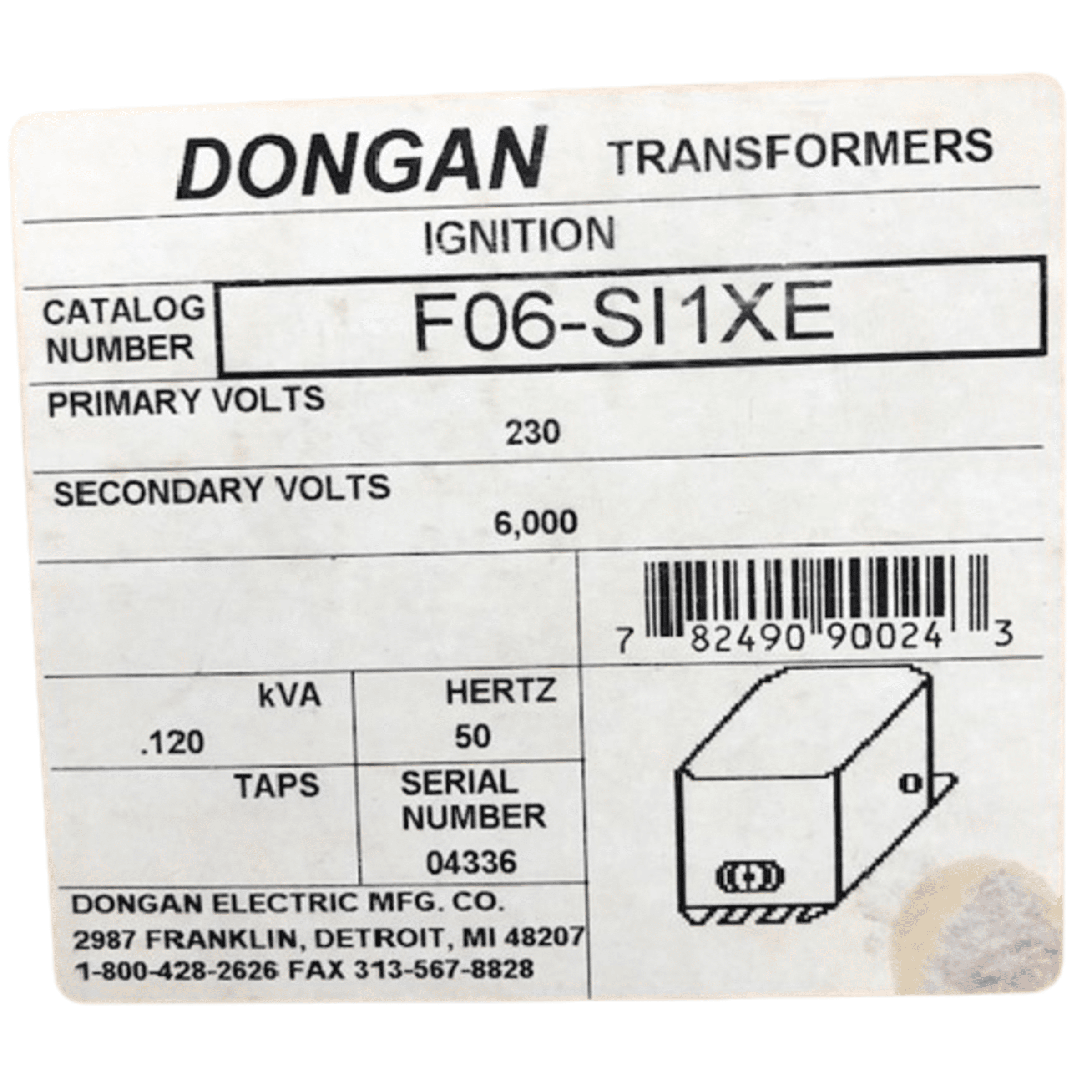 Dongan FO6SI1XE, Ignition Transformer, 230V,50HZ Industrial Tools