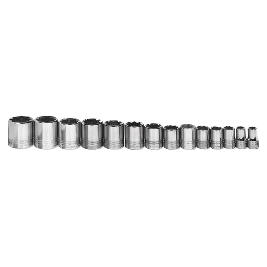 Williams WSS-814RC, 14pc 1/2" Drive 8-Point SAE Shallow Socket Set on Rail and Clips