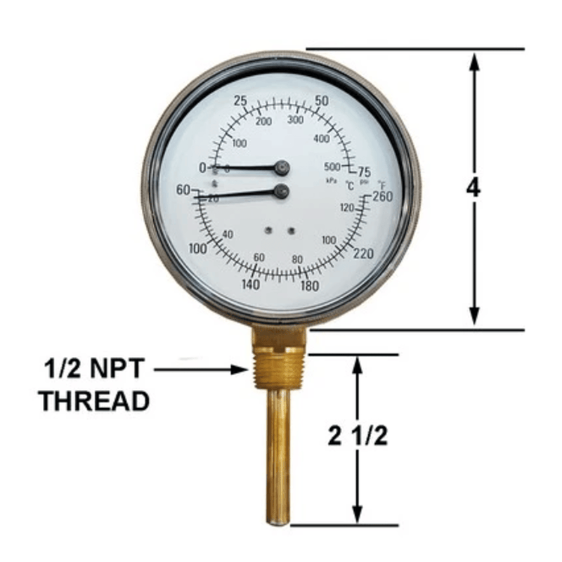 Tridicator Gauge, Heavy Duty, Bottom Mount, 4? Dial   - Crown
